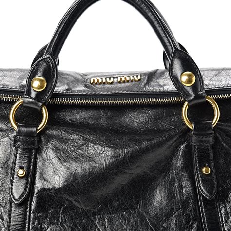 Miu Miu Black Vitello Lux Leather Bow Satchel 